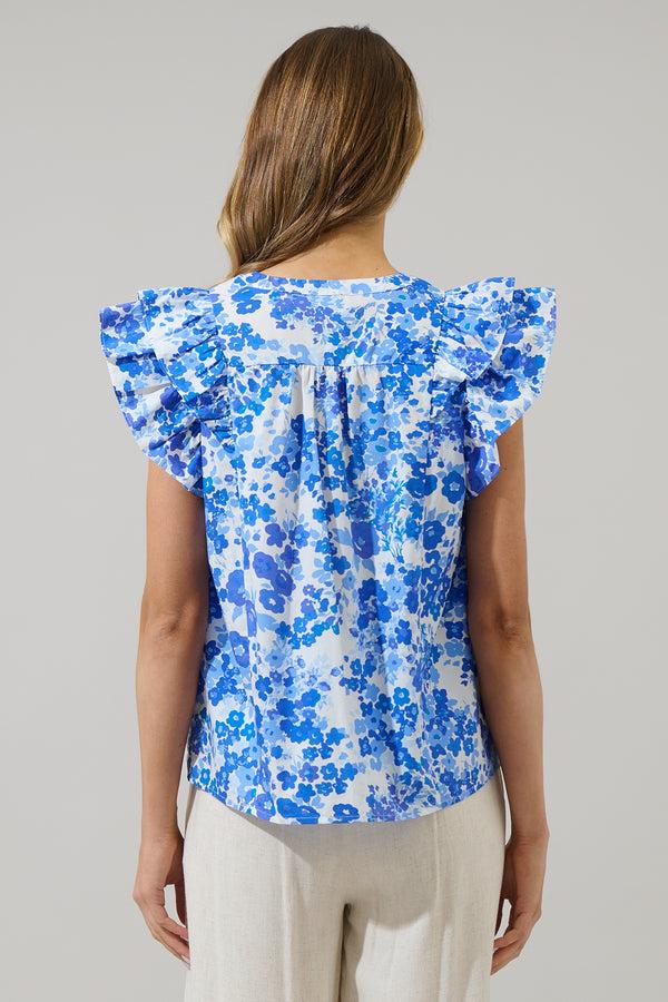 Sugarlips Carli Floral Sammi Button Down Ruffle Top