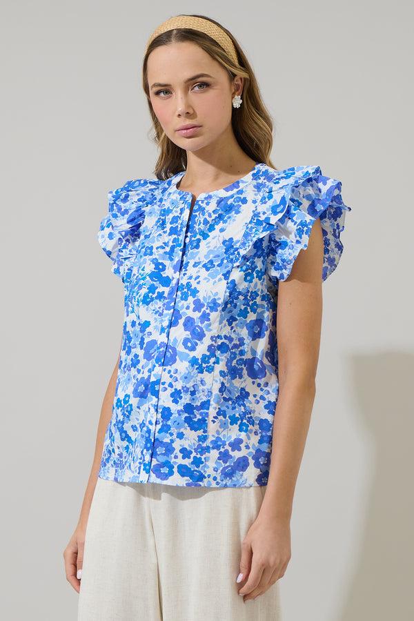 Sugarlips Carli Floral Sammi Button Down Ruffle Top