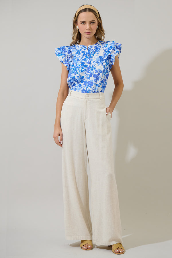 Sugarlips Carli Floral Sammi Button Down Ruffle Top