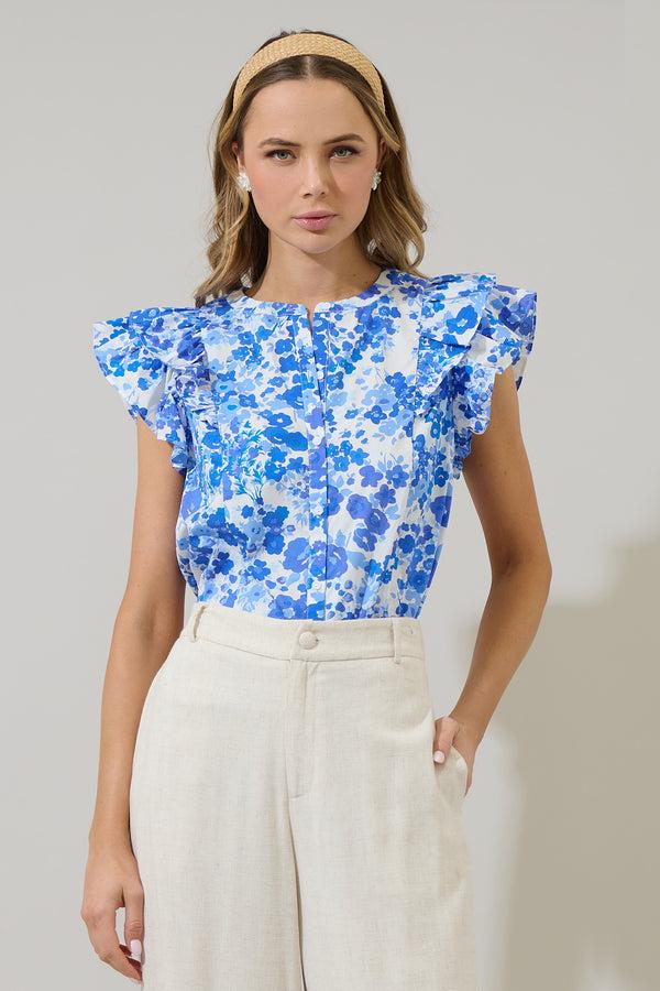 sugarlips Carli Floral Sammi Button Down Ruffle Top