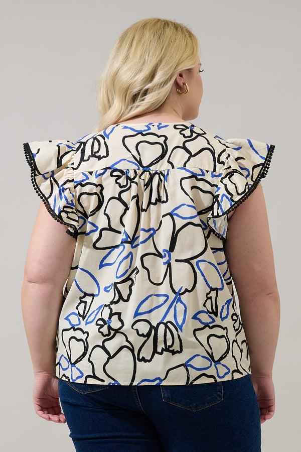 sugarlips Carya Ruffle Poplin Top Tercy Floral Curve