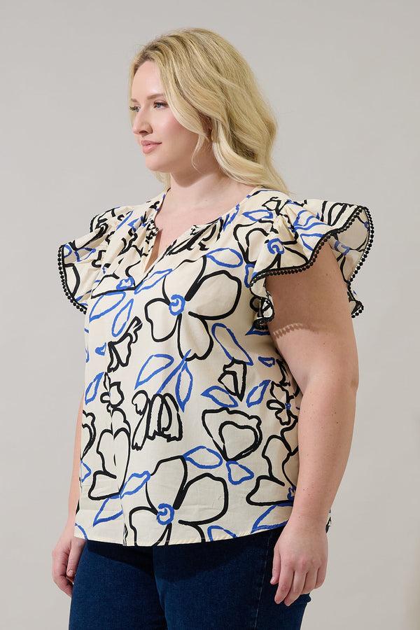 sugarlips Carya Ruffle Poplin Top Tercy Floral Curve