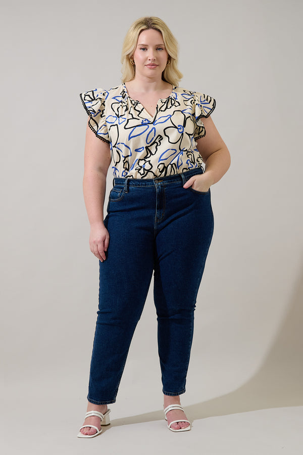sugarlips Carya Ruffle Poplin Top Tercy Floral Curve