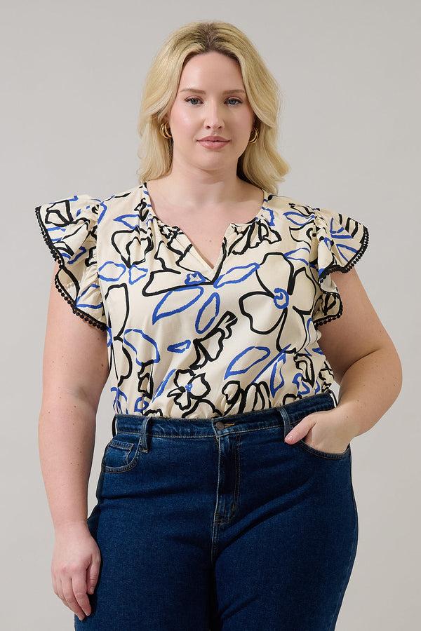 sugarlips Carya Ruffle Poplin Top Tercy Floral Curve