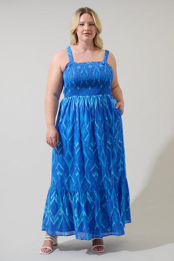 sugarlips Carys Abstract Delcy Smocked Maxi Dress Curve