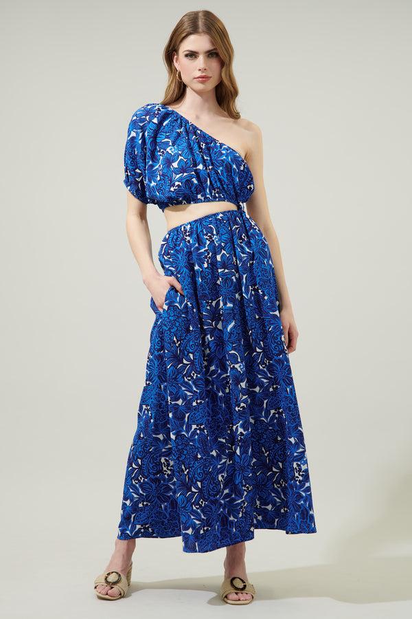 Sugarlips Caspian Floral Cutout One Shoulder Maxi Dress
