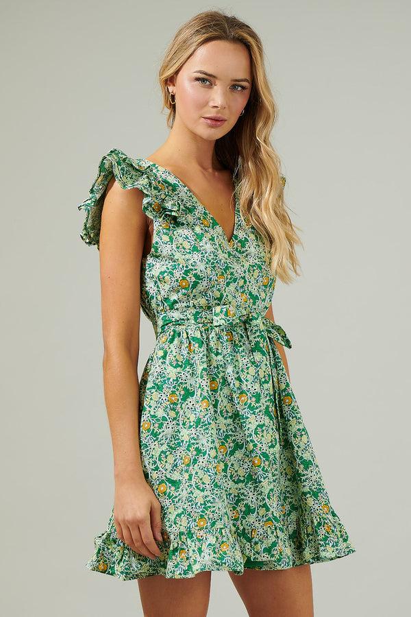 Sugarlips Cassia Floral Aurellia Ruffle Eyelet Mini Dress
