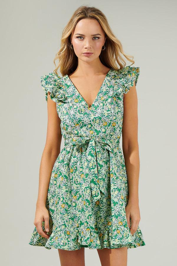 Sugarlips Cassia Floral Aurellia Ruffle Eyelet Mini Dress