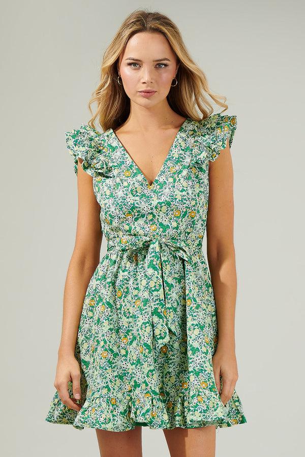 sugarlips Cassia Floral Aurellia Ruffle Eyelet Mini Dress