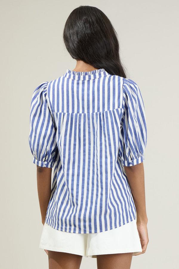 Sugarlips Catana Striped Delano Ruffle Split Neck Blouse