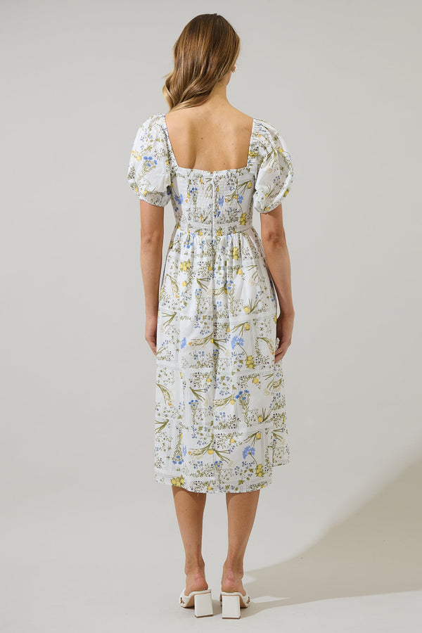 Sugarlips Cecily Floral Alessi Puff Sleeve Midi Dress