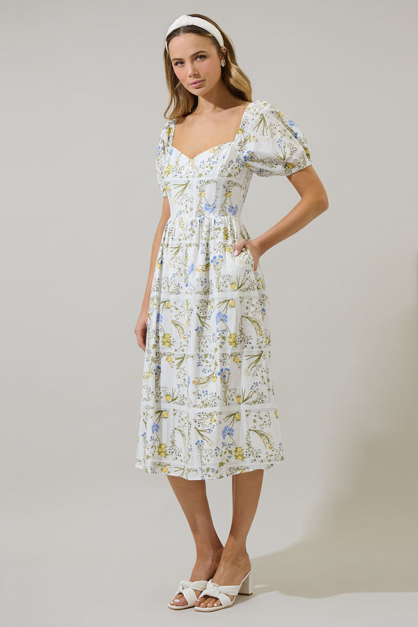 Sugarlips Cecily Floral Alessi Puff Sleeve Midi Dress