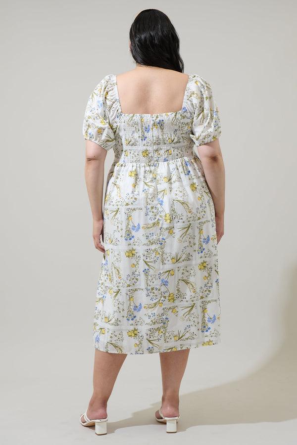 Sugarlips Cecily Floral Alessi Puff Sleeve Midi Dress Curve