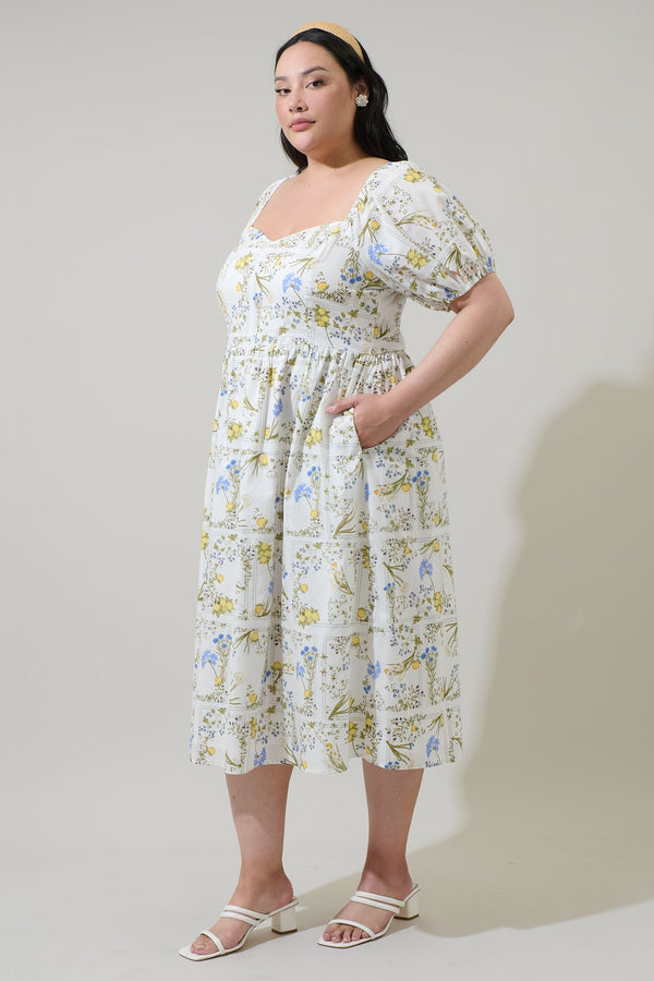 Sugarlips Cecily Floral Alessi Puff Sleeve Midi Dress Curve