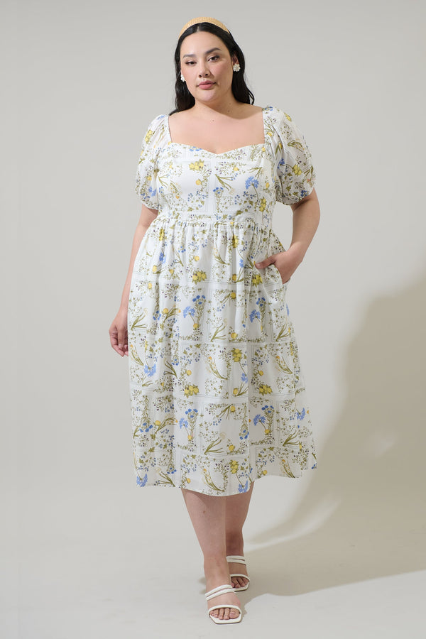 sugarlips Cecily Floral Alessi Puff Sleeve Midi Dress Curve