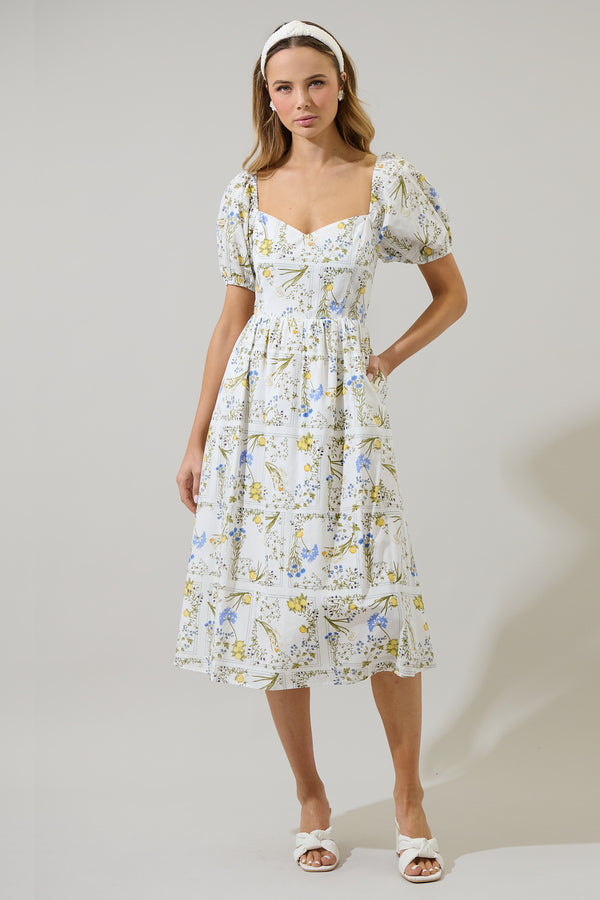 sugarlips Cecily Floral Alessi Puff Sleeve Midi Dress