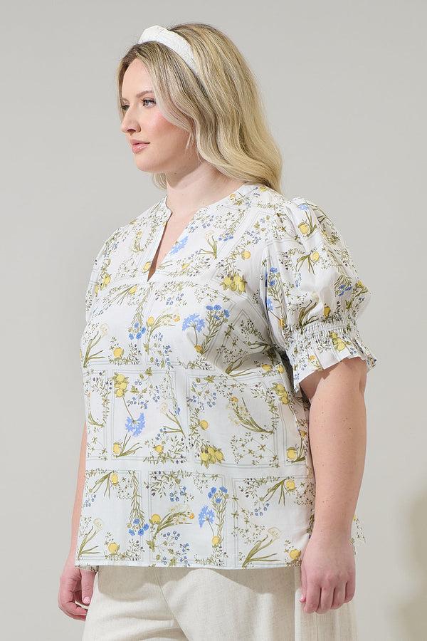 Sugarlips Cecily Floral Merryn Split Neck Top Curve
