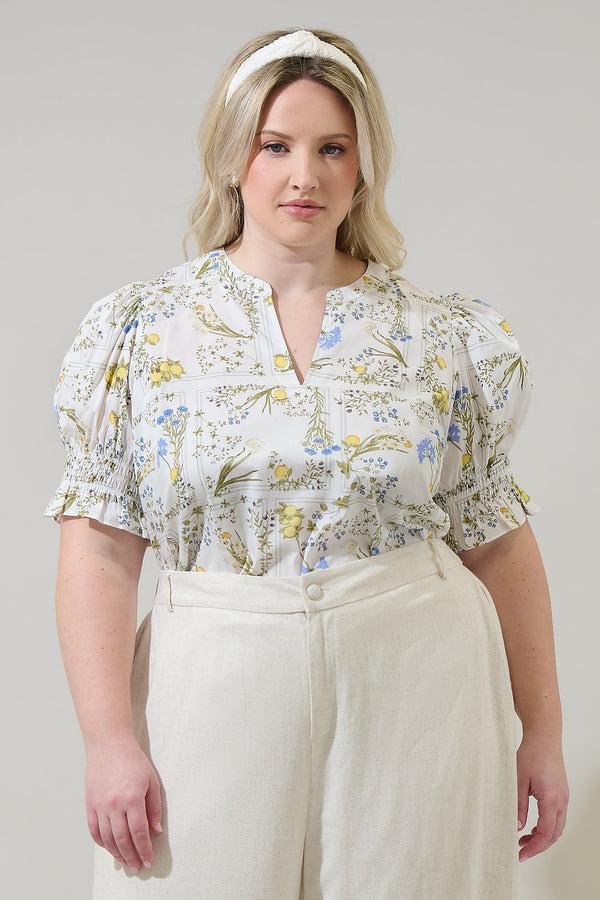 sugarlips Cecily Floral Merryn Split Neck Top Curve