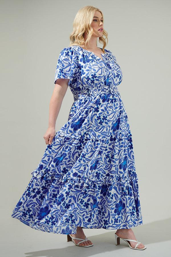 Sugarlips Celeste Floral Palmer Poplin Tiered Maxi Dress Curve
