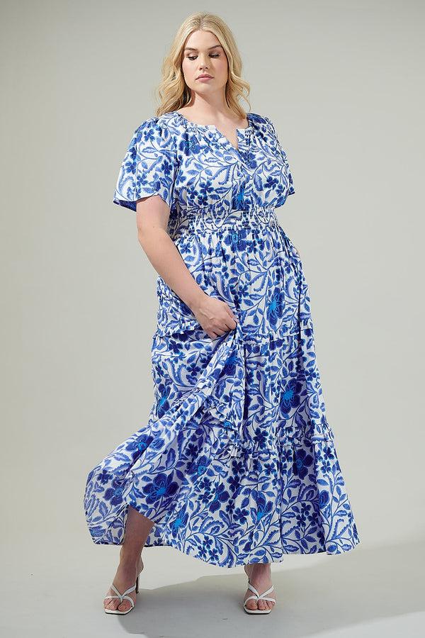 Sugarlips Celeste Floral Palmer Poplin Tiered Maxi Dress Curve