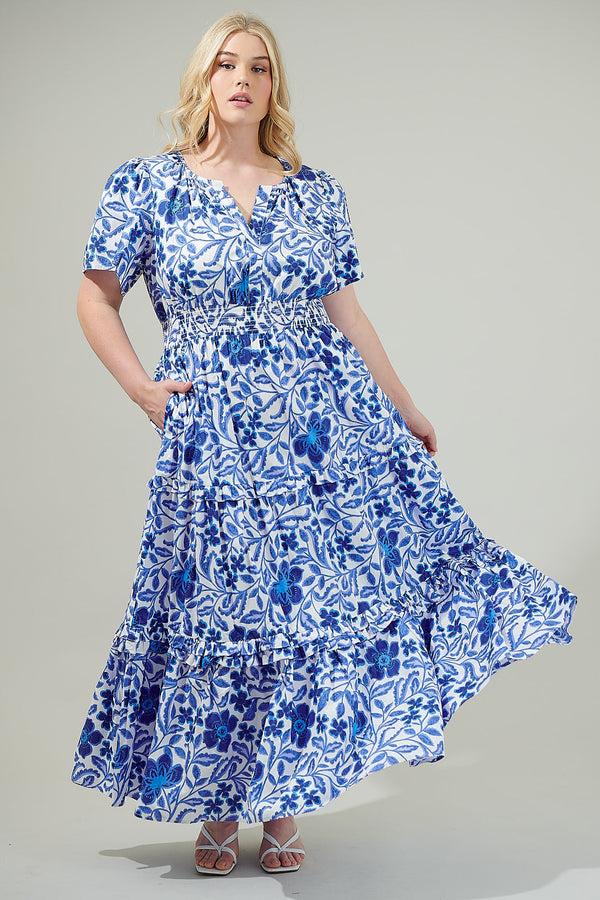 sugarlips Celeste Floral Palmer Poplin Tiered Maxi Dress Curve