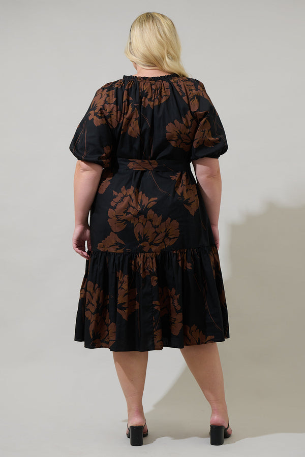 Sugarlips Celina Floral Wynette Tiered Midi Dress Curve