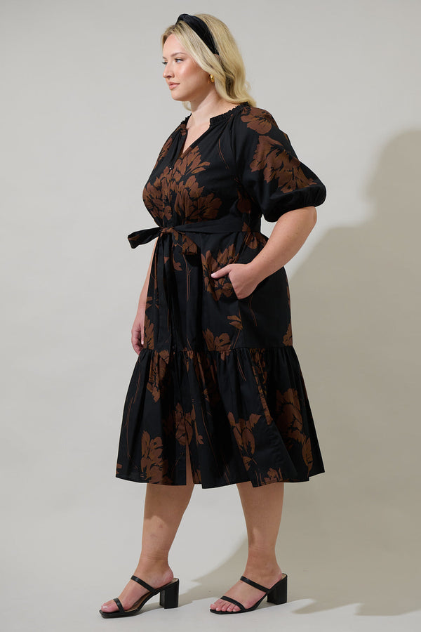 Sugarlips Celina Floral Wynette Tiered Midi Dress Curve
