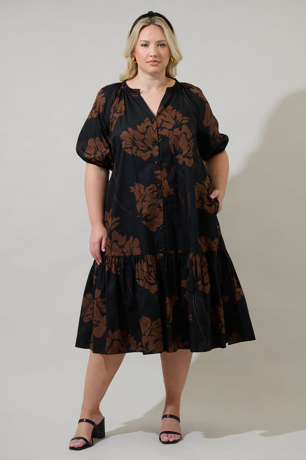 Sugarlips Celina Floral Wynette Tiered Midi Dress Curve