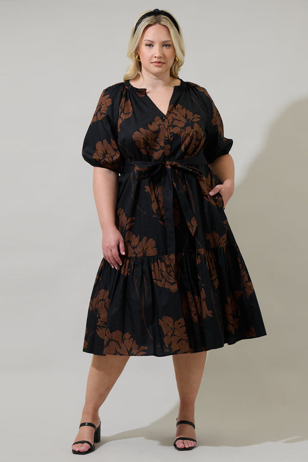 sugarlips Celina Floral Wynette Tiered Midi Dress Curve