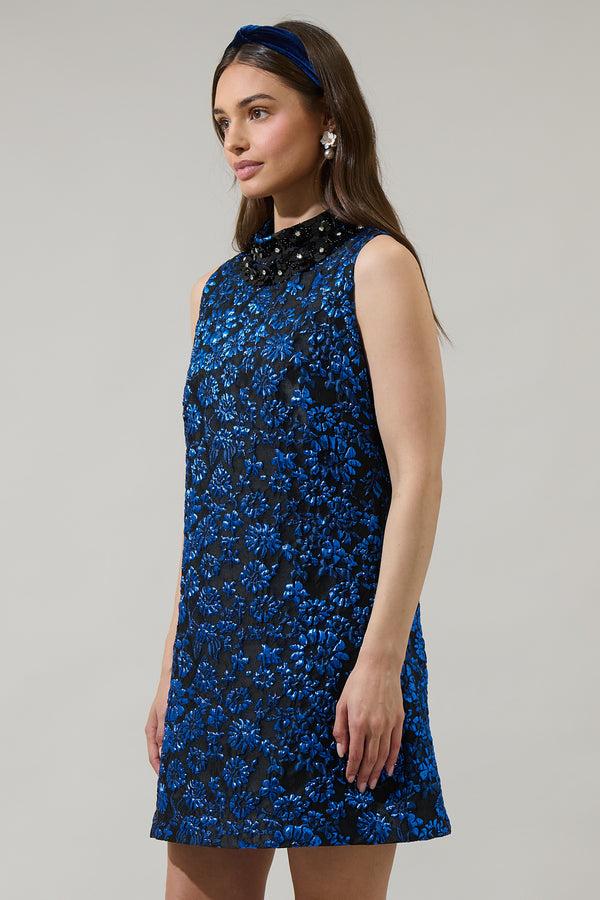 Sugarlips Centralia Jacquard Floral Elma Sleeveless Mini Dress