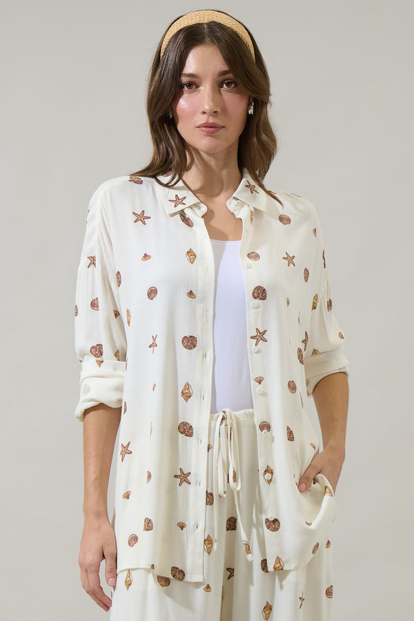 Sugarlips Cerise Shells Dalton Boyfriend Button Down Shirt