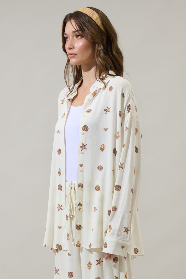Sugarlips Cerise Shells Dalton Boyfriend Button Down Shirt