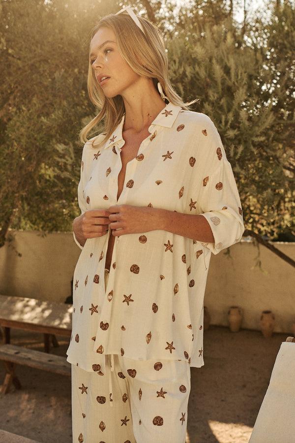 sugarlips Cerise Shells Dalton Boyfriend Button Down Shirt