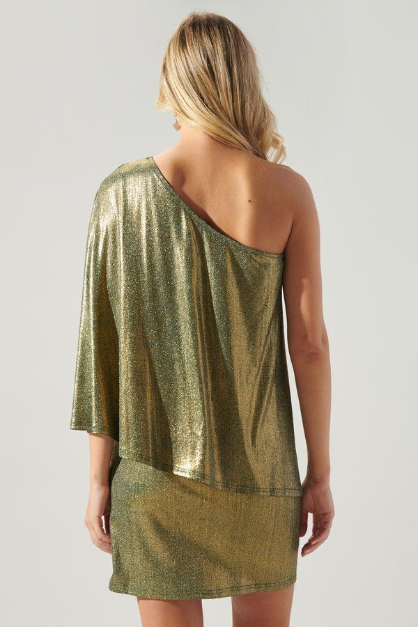 Sugarlips Channing Foil Ribbed Knit One Shoulder Dress