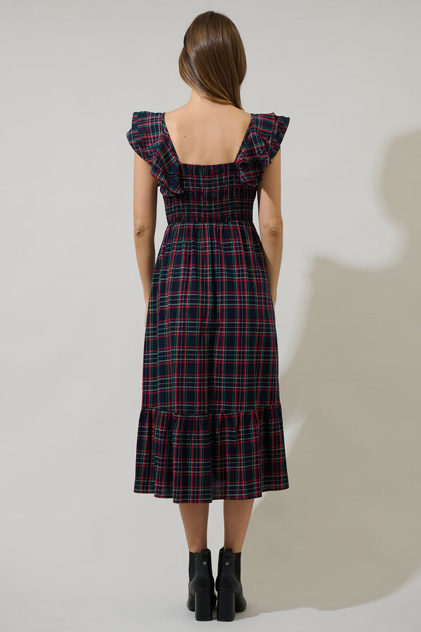 Sugarlips Chapman Plaid Girona Smocked Ruffle Midi Dress