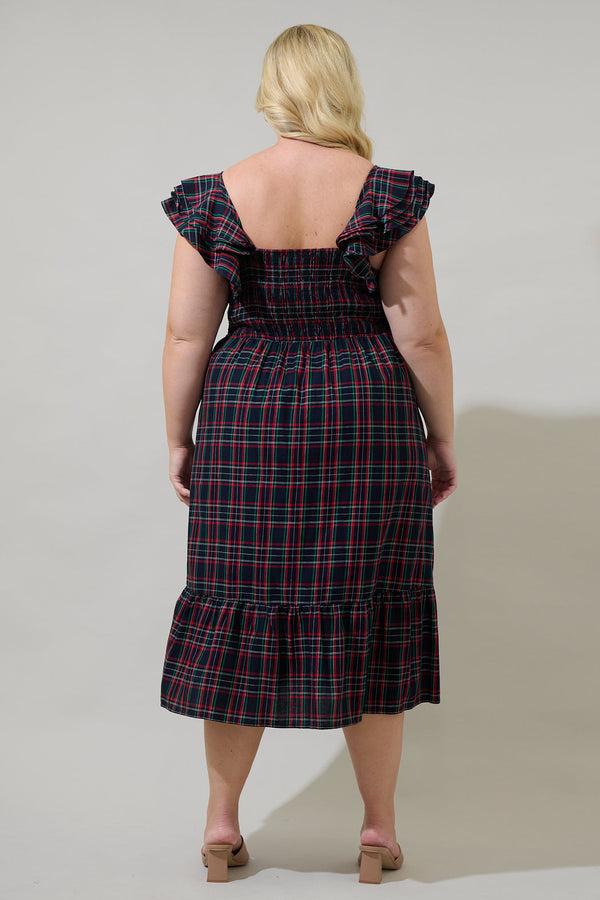 Sugarlips Chapman Plaid Girona Smocked Ruffle Midi Dress Curve