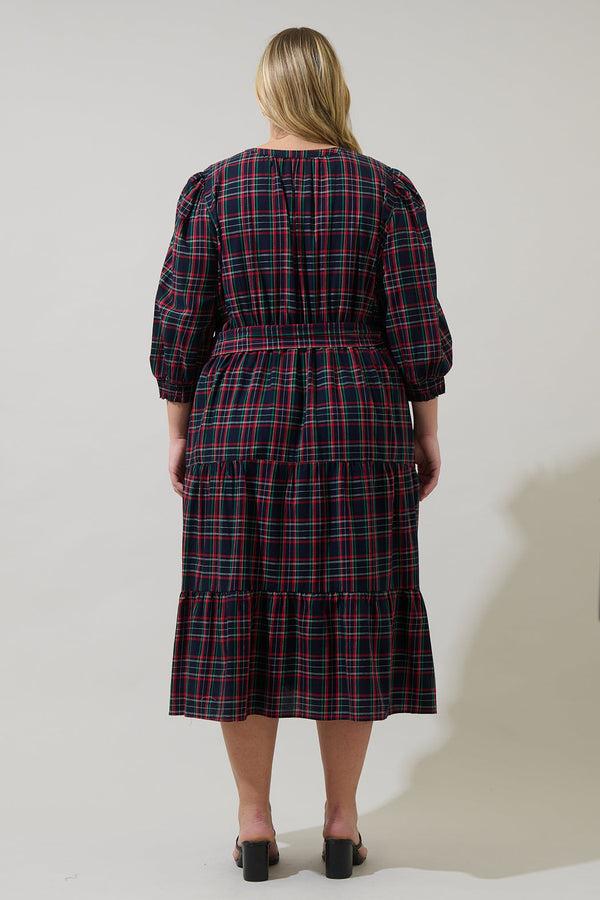 Sugarlips Chapman Plaid Yanis Button Up Midi Dress Curve