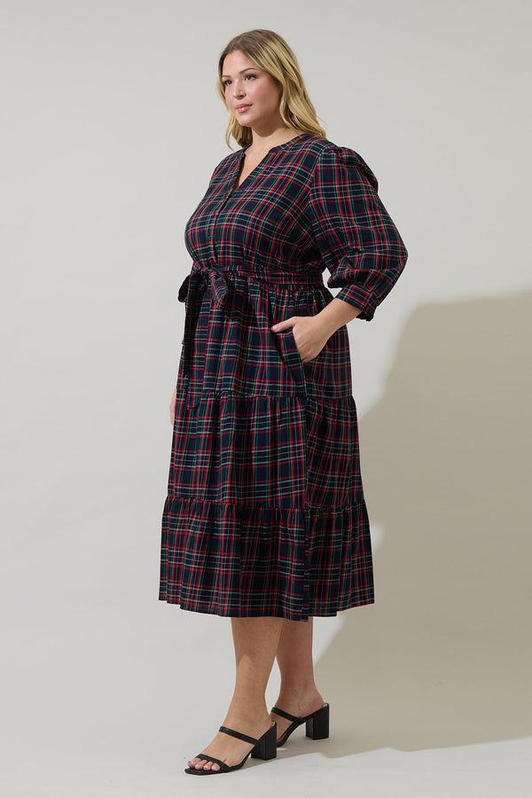 Sugarlips Chapman Plaid Yanis Button Up Midi Dress Curve