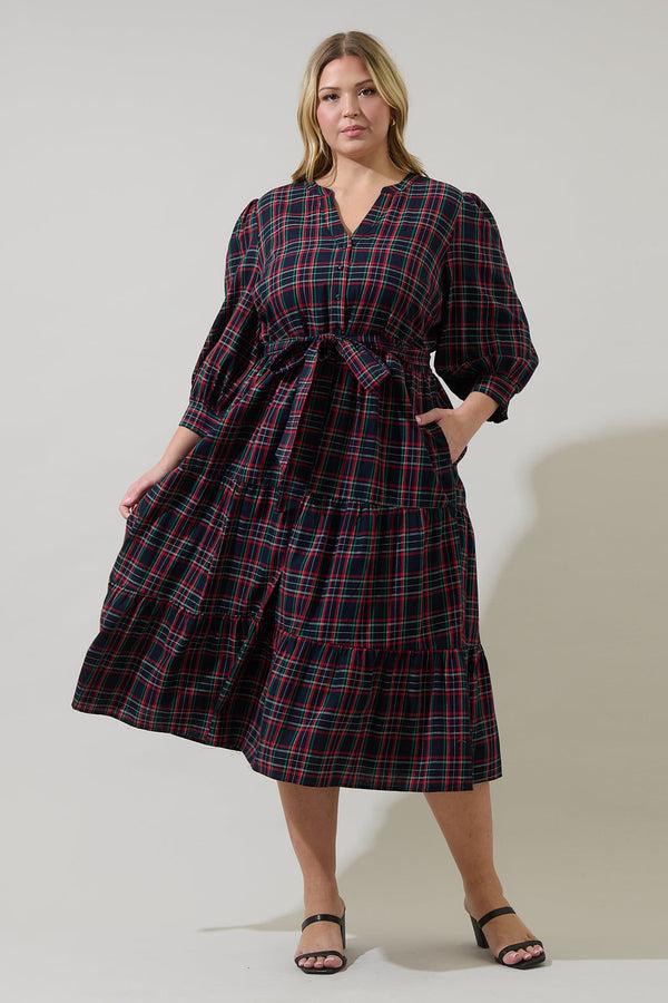 sugarlips Chapman Plaid Yanis Button Up Midi Dress Curve
