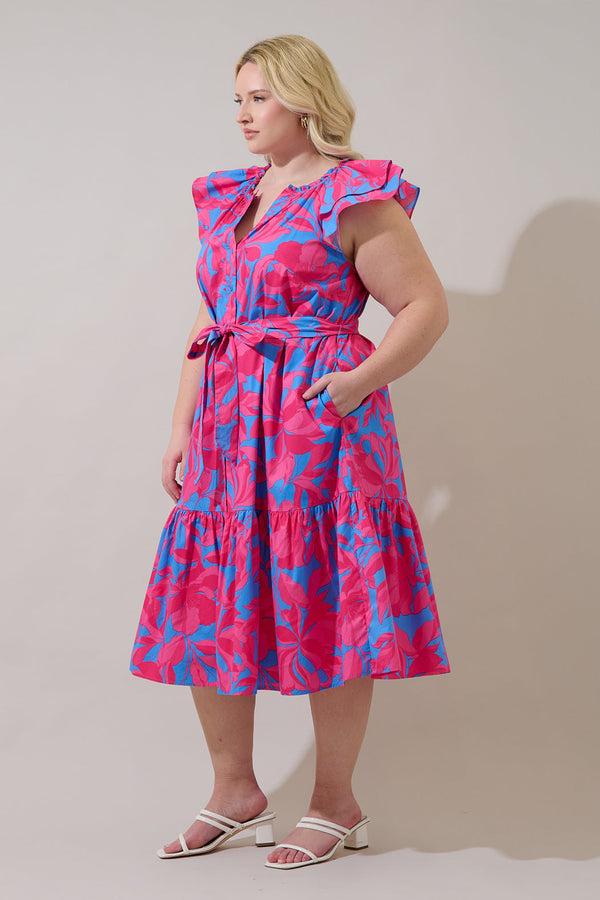 Sugarlips Charlotte Button Midi Dress Meira Floral Curve