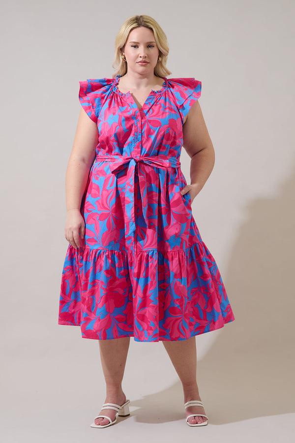 sugarlips Charlotte Button Midi Dress Meira Floral Curve