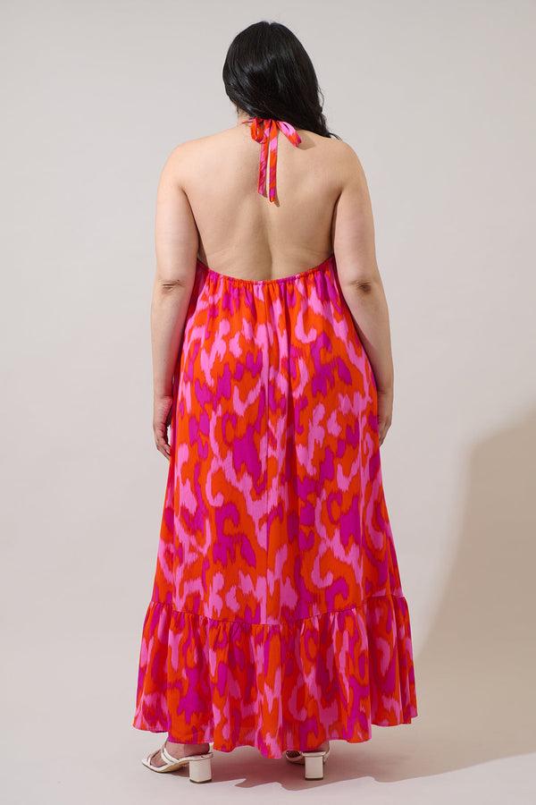 Sugarlips Charly Abstract Solita Halter Maxi Dress Curve