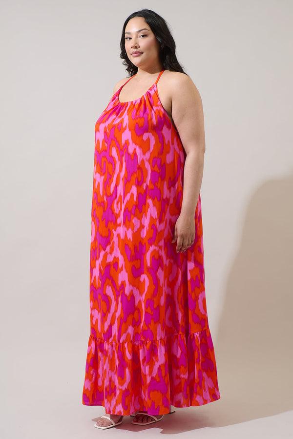 Sugarlips Charly Abstract Solita Halter Maxi Dress Curve