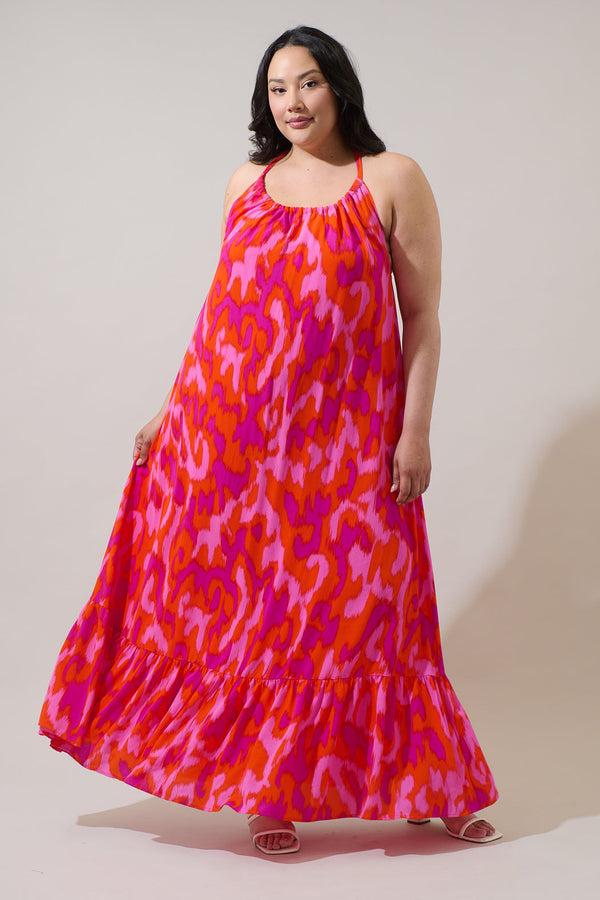 sugarlips Charly Abstract Solita Halter Maxi Dress Curve