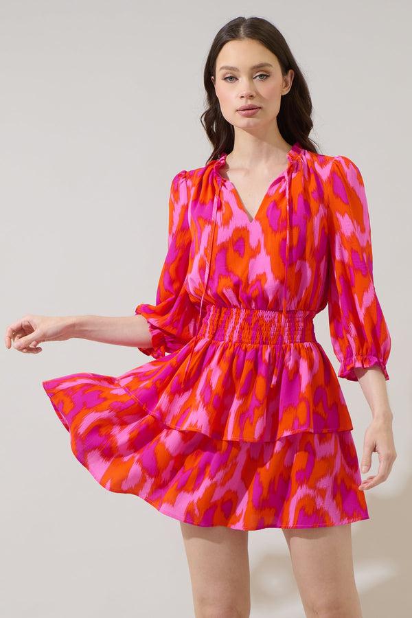 Sugarlips Charly Abstract Starla Smocked Tiered Mini Dress