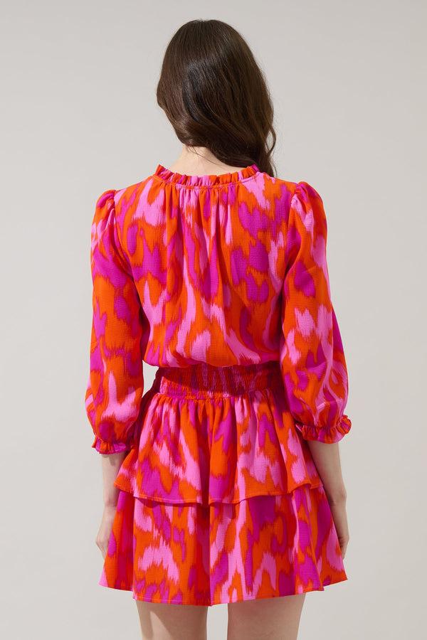 Sugarlips Charly Abstract Starla Smocked Tiered Mini Dress