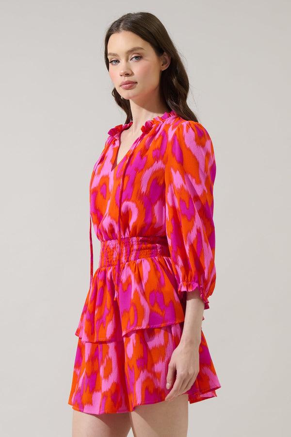 Sugarlips Charly Abstract Starla Smocked Tiered Mini Dress