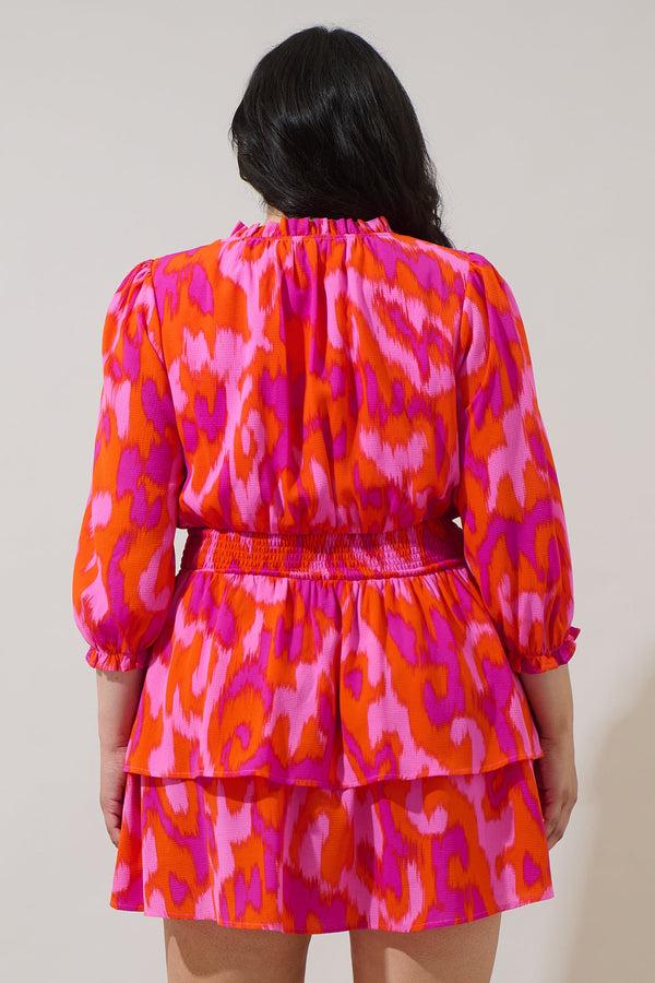 Sugarlips Charly Abstract Starla Smocked Tiered Mini Dress Curve