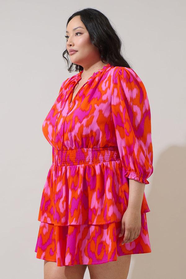 Sugarlips Charly Abstract Starla Smocked Tiered Mini Dress Curve