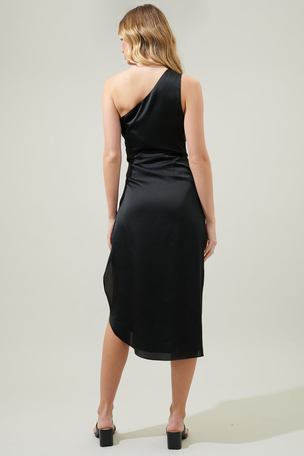 Sugarlips Chateau Satin One Shoulder Ruched Belen Mid Dress
